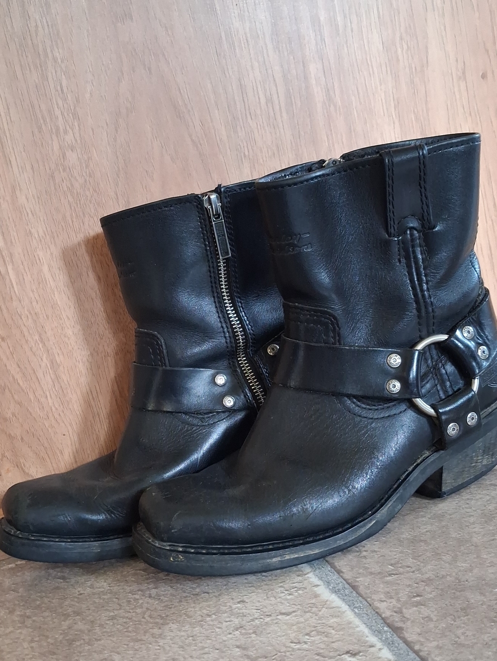 Harley-Davidson Black Leather Harness Ankle Boots
